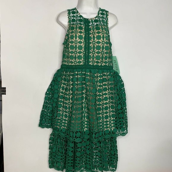 NWT Ryan Michelle Tier Dress Size Large Petite Lace Sleeveless Lined Exposed Zip - Picture 1 of 9